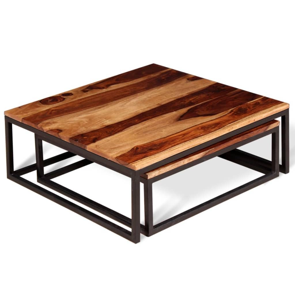 Two Piece Nesting Coffee Table Solid Sheesham Wood U6797