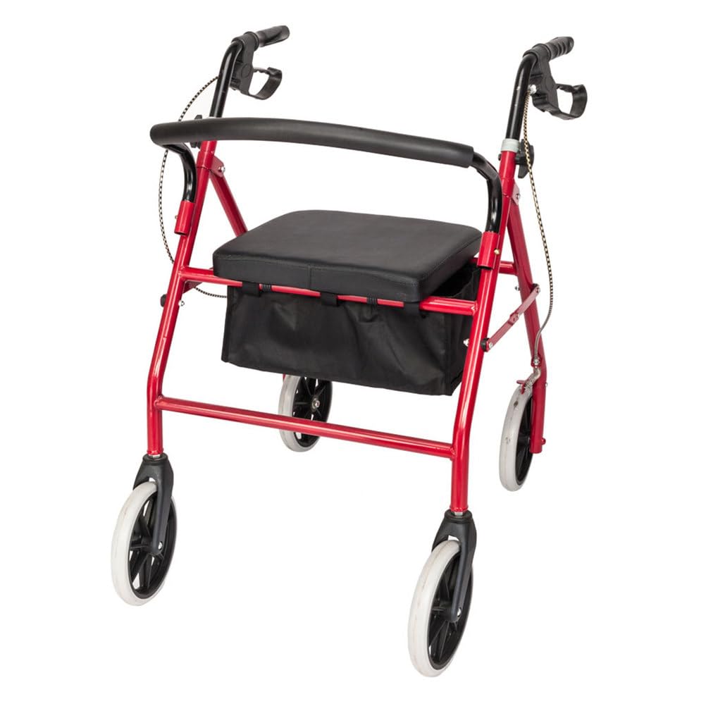 Lightweight Foldable Steel Rollator Walker with Seat, 8" Wheels, Red W261855