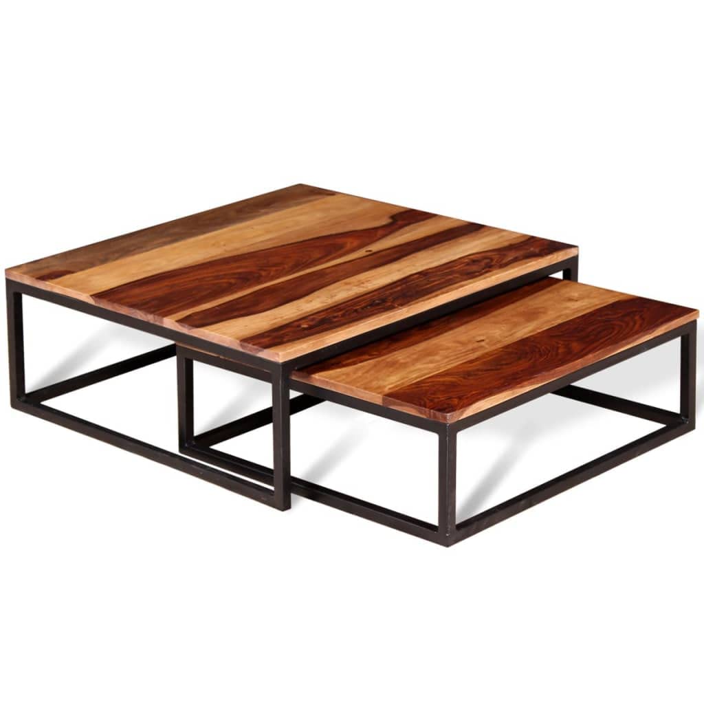 Two Piece Nesting Coffee Table Solid Sheesham Wood U6797