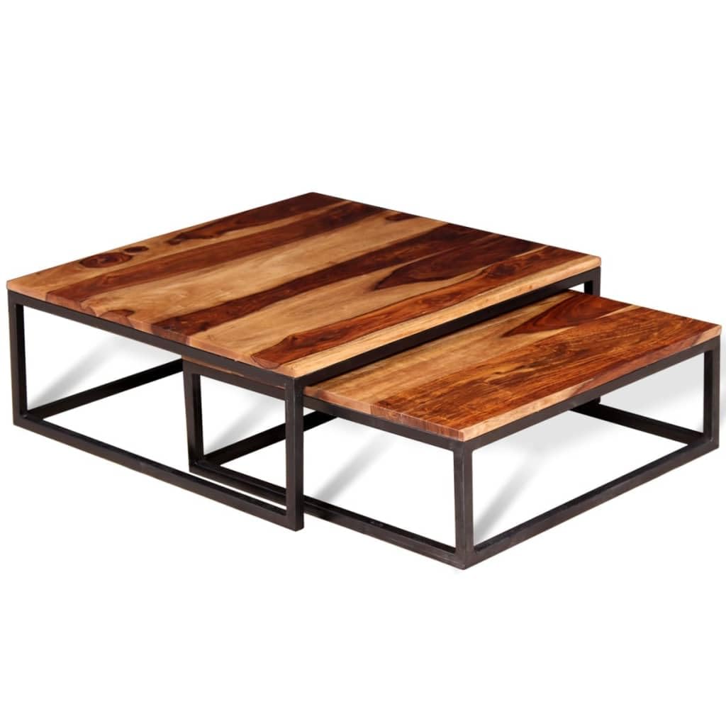 Two Piece Nesting Coffee Table Solid Sheesham Wood U6797