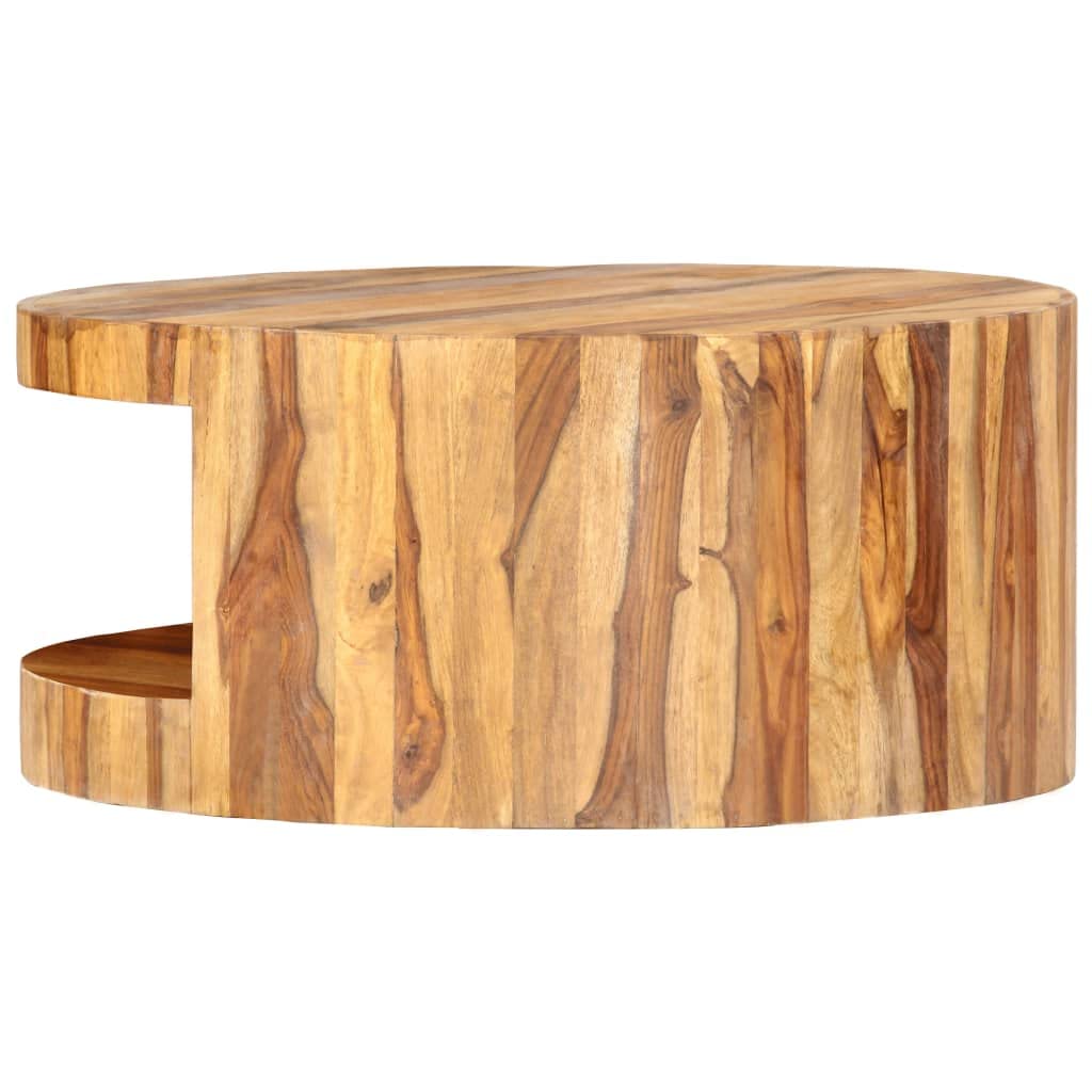 Solid Sheesham Wood Round Coffee Table with Storage Shelf C211