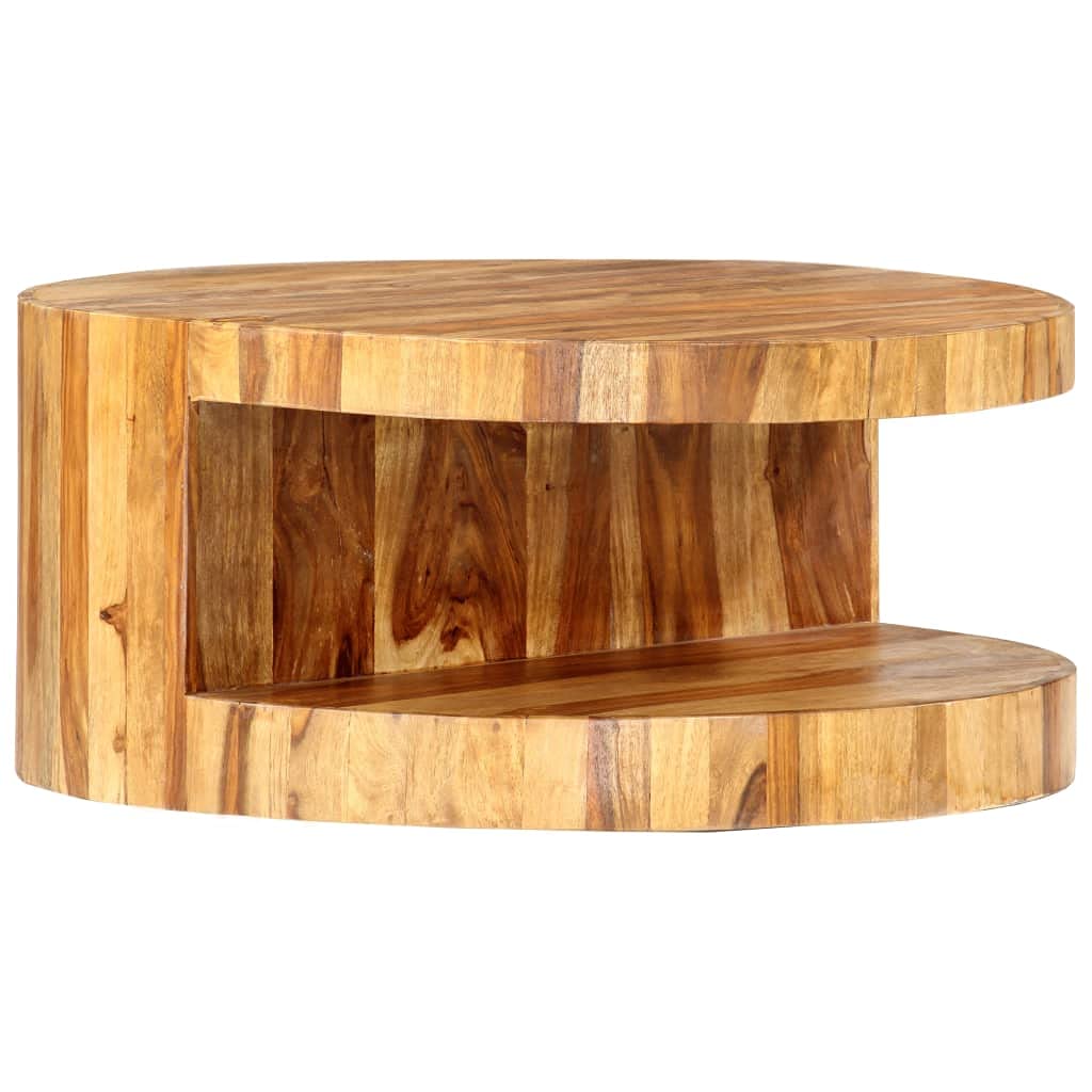 Solid Sheesham Wood Round Coffee Table with Storage Shelf C211