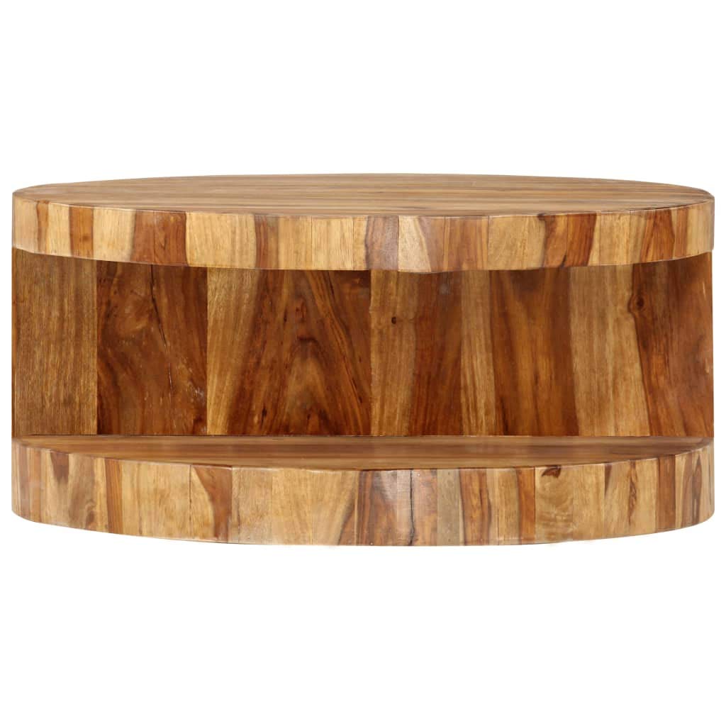 Solid Sheesham Wood Round Coffee Table with Storage Shelf C211