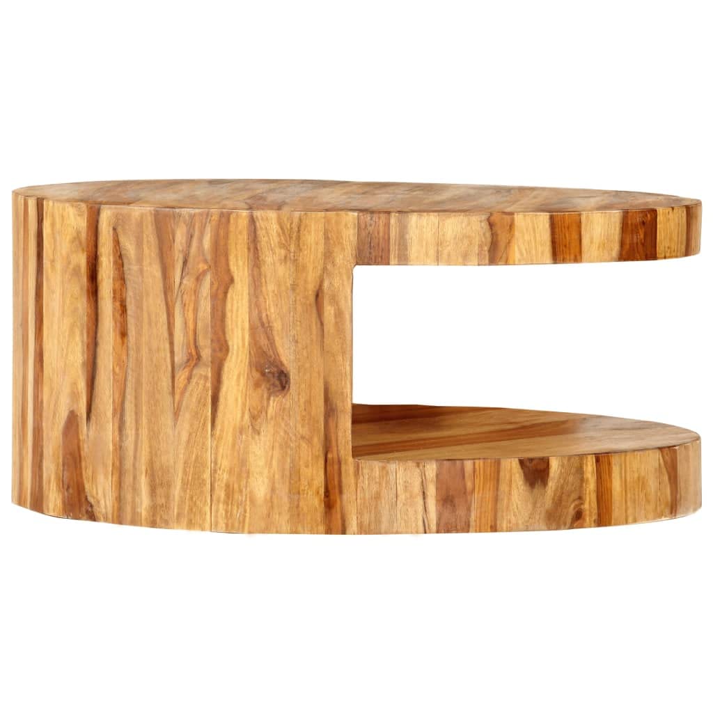 Solid Sheesham Wood Round Coffee Table with Storage Shelf C211