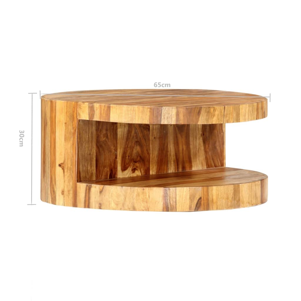 Solid Sheesham Wood Round Coffee Table with Storage Shelf C211