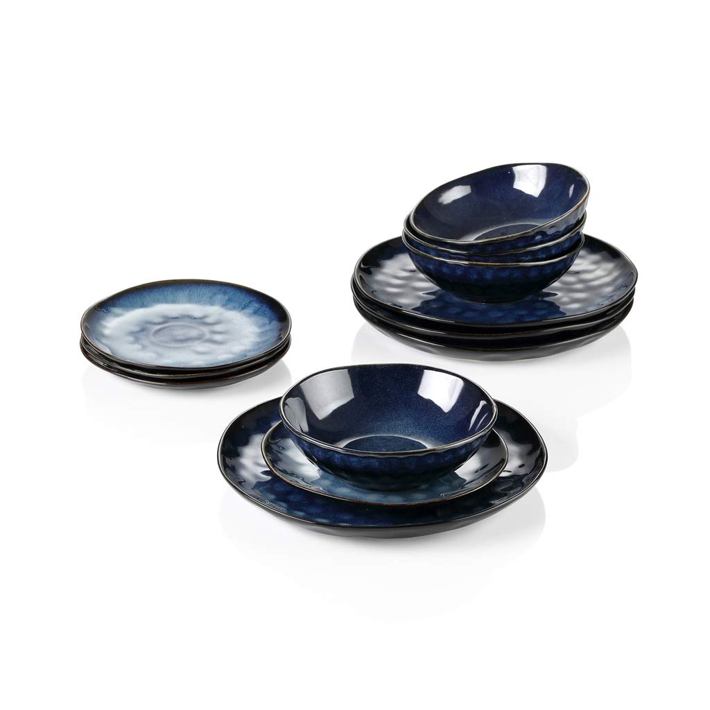 Blue 12-Piece Ceramic Stoneware Dinner Set C3932