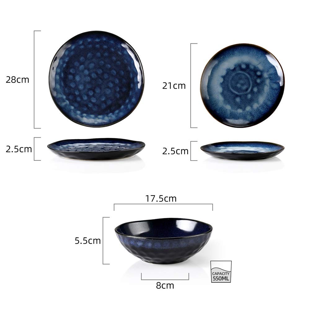 Blue 12-Piece Ceramic Stoneware Dinner Set C3932