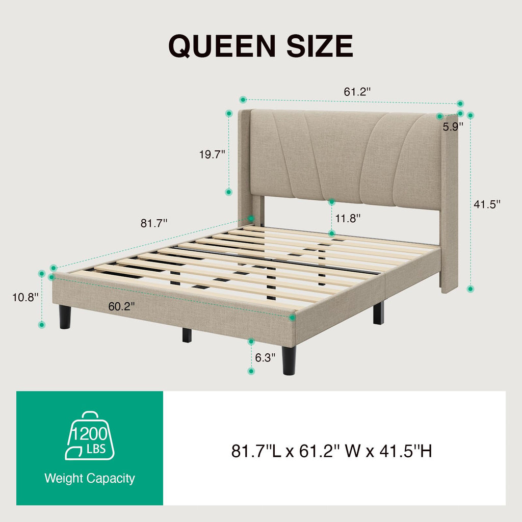 Queen Size Linen Upholstered Bed Frame with Headboard N513