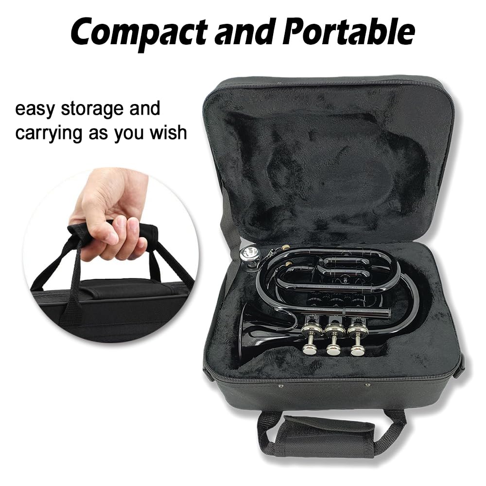 Bb Flat Pocket Trumpet with Cleaning Cloth, 7C Mouthpiece and Hard Case S1939