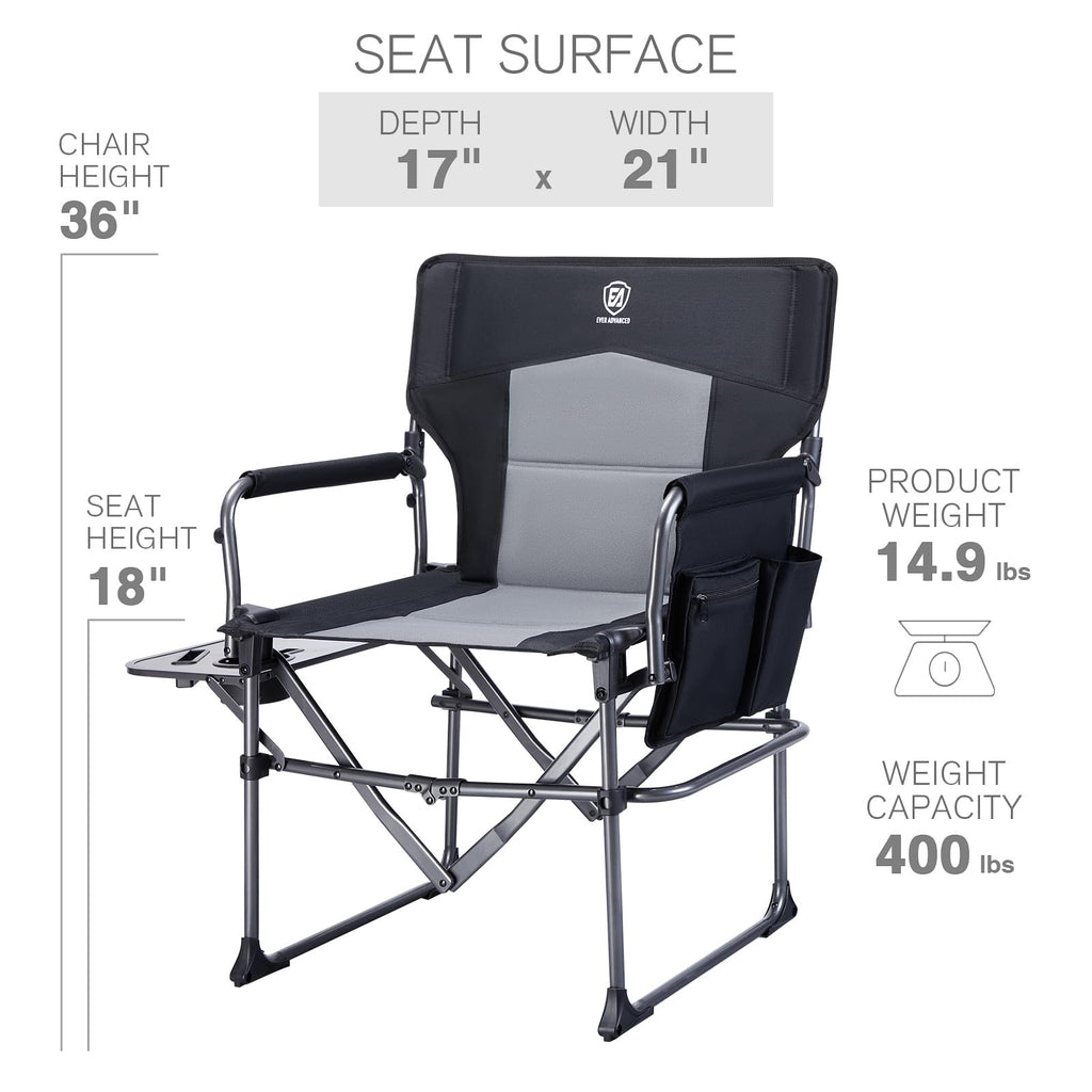 Portable Folding Camping Chair with Side Table, Black X10378