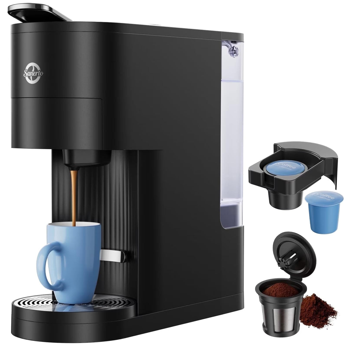 Single Serve Coffee Maker with K Cup Capsules & Grounds, Black A778318