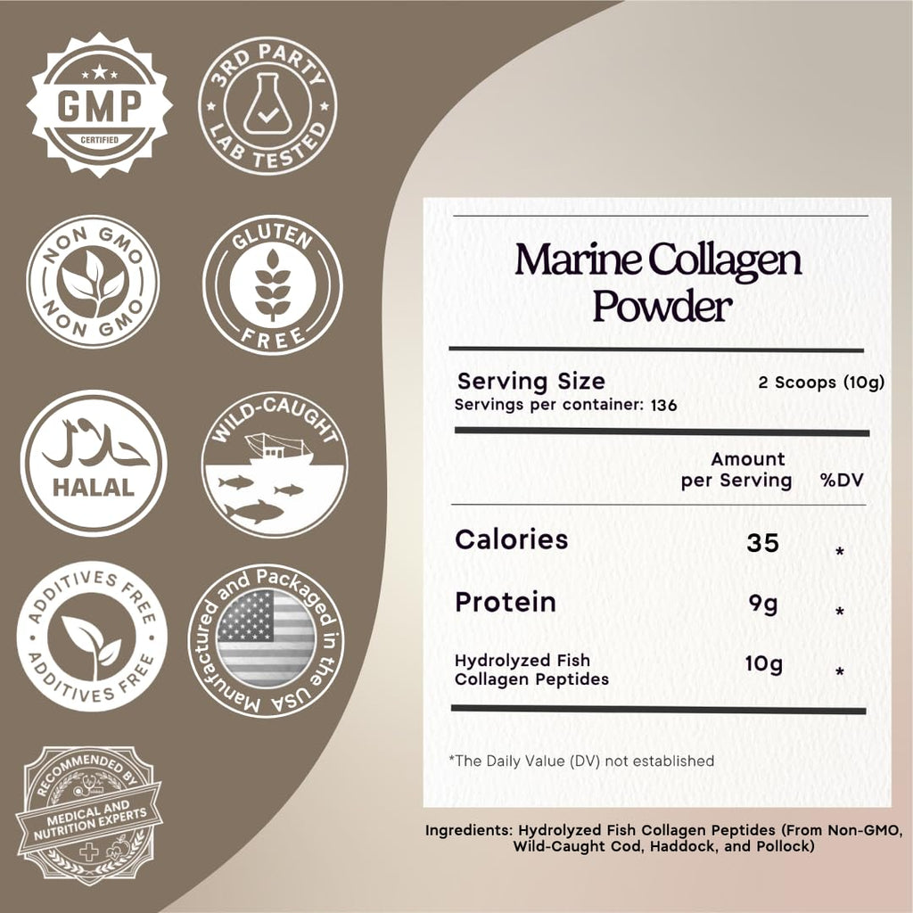 Marine Collagen Peptides Powder 3 lb. Wild-Caught Fish, Non-GMO. Hydrolyzed Types I, II, III & IV Protein. U72751