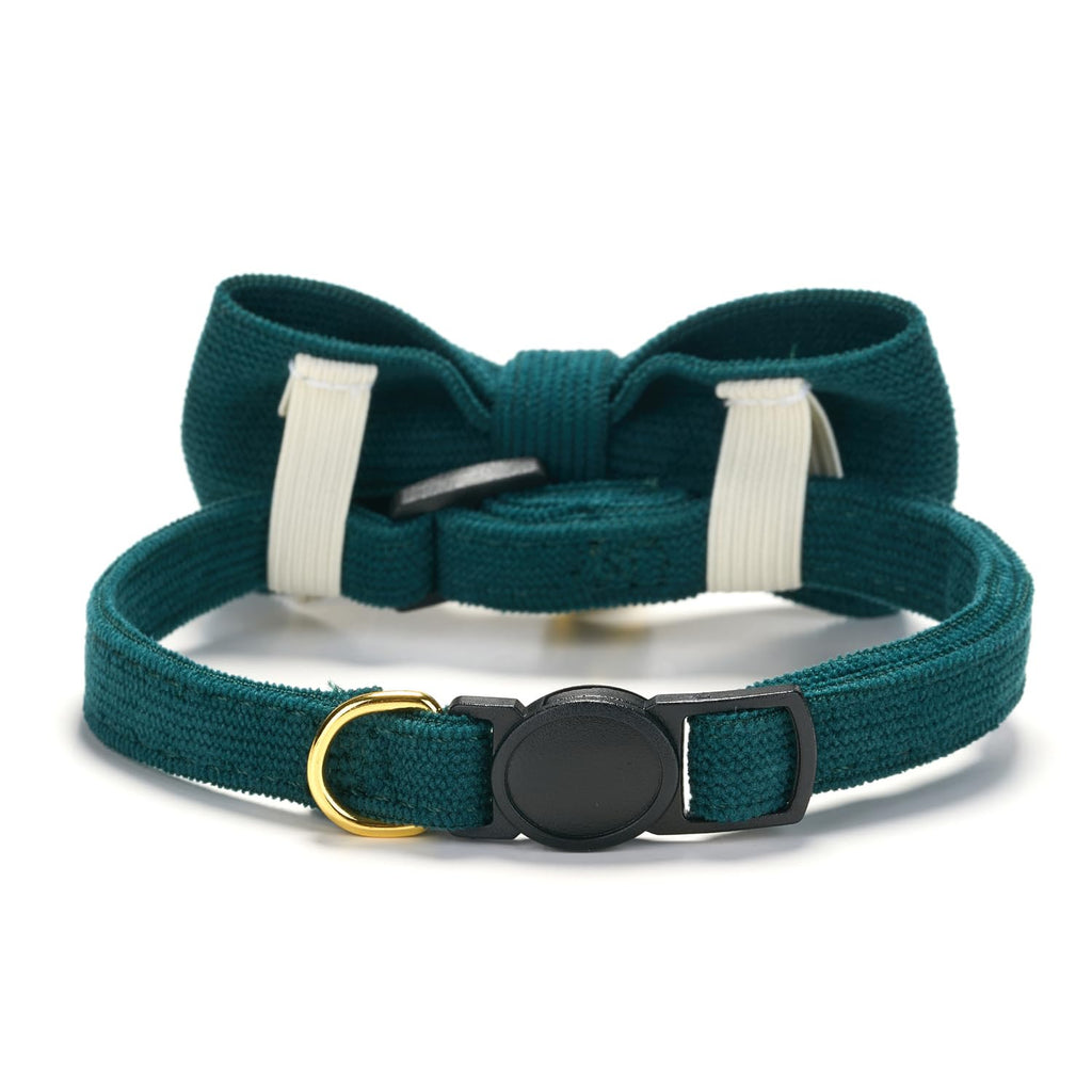 2 Pack Soft Corduroy Cat Collars with Bow Tie & Bell P8882