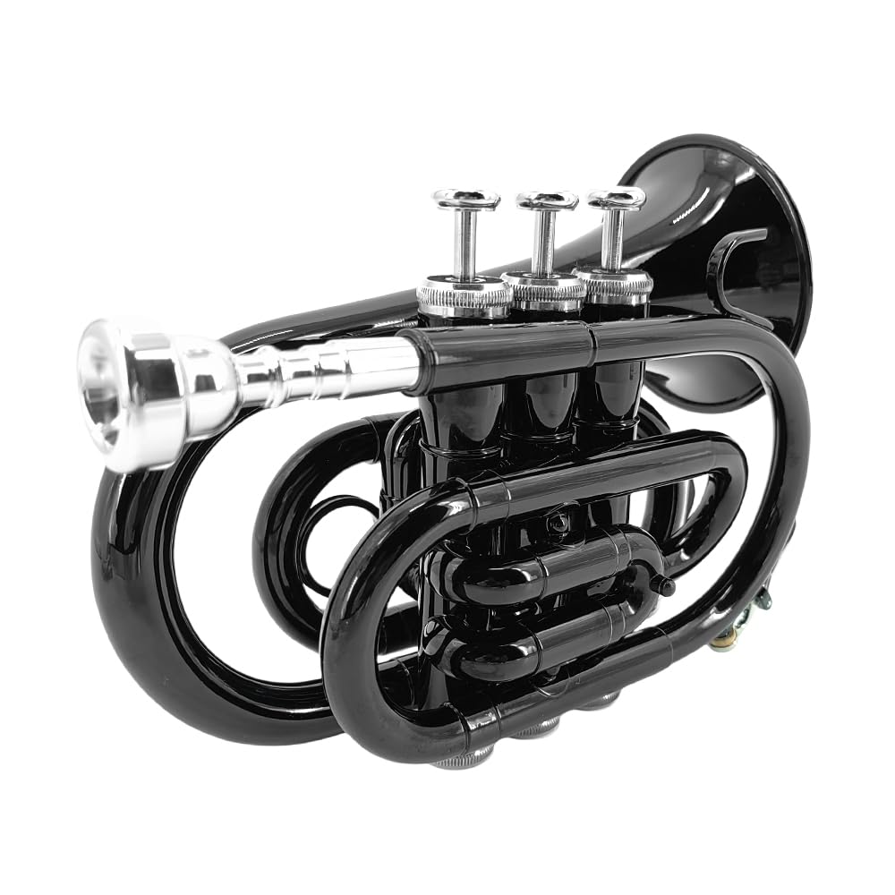 Bb Flat Pocket Trumpet with Cleaning Cloth, 7C Mouthpiece and Hard Case S1939