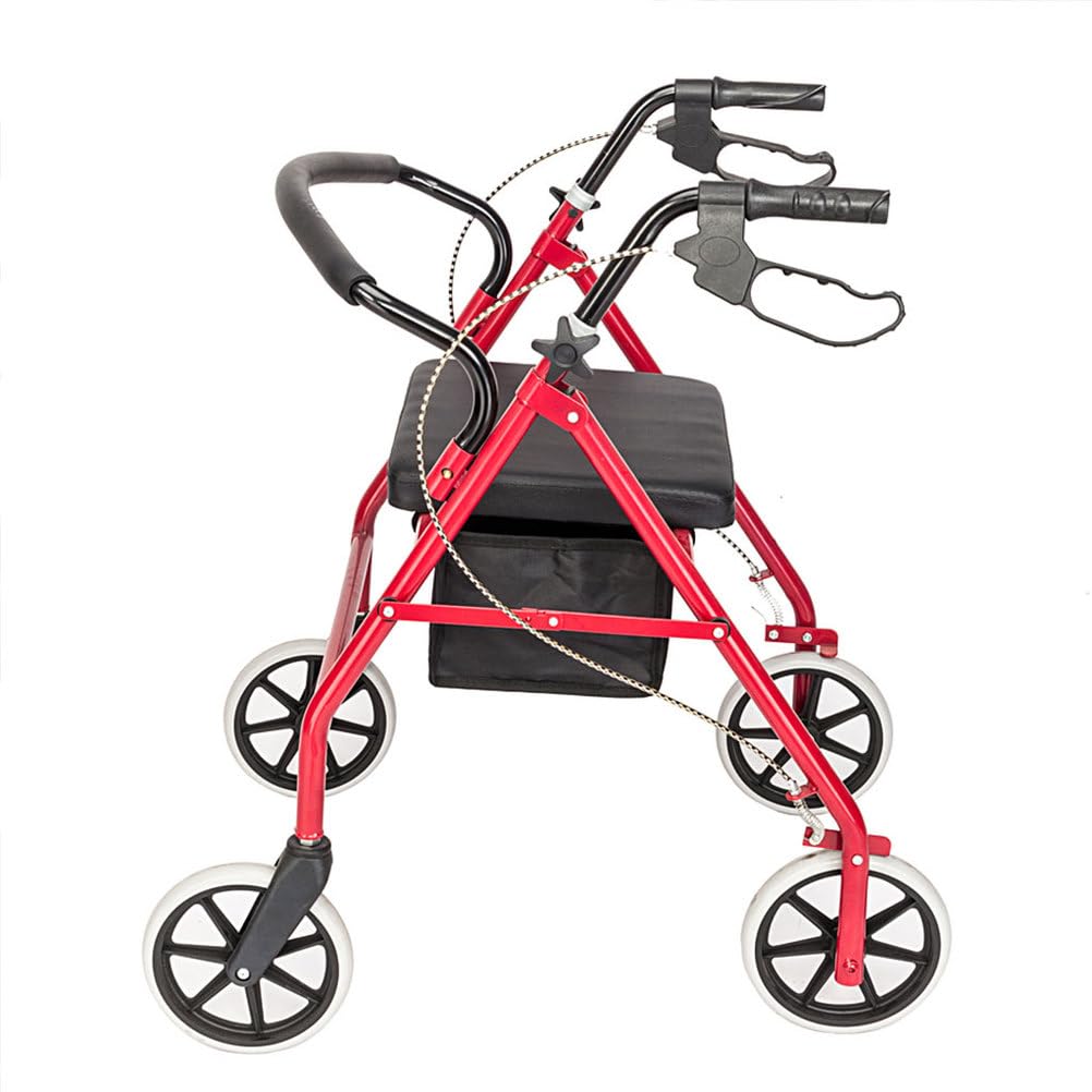 Lightweight Foldable Steel Rollator Walker with Seat, 8" Wheels, Red W261855