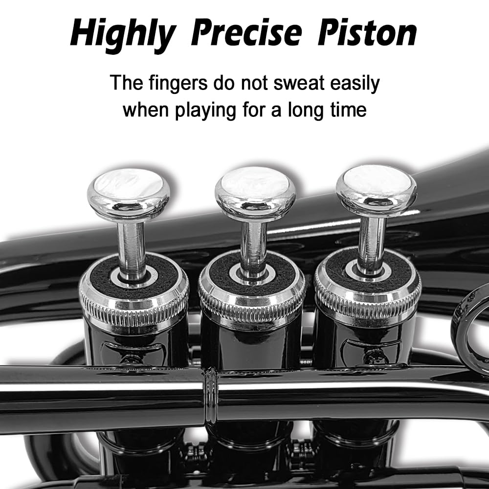 Bb Flat Pocket Trumpet with Cleaning Cloth, 7C Mouthpiece and Hard Case S1939