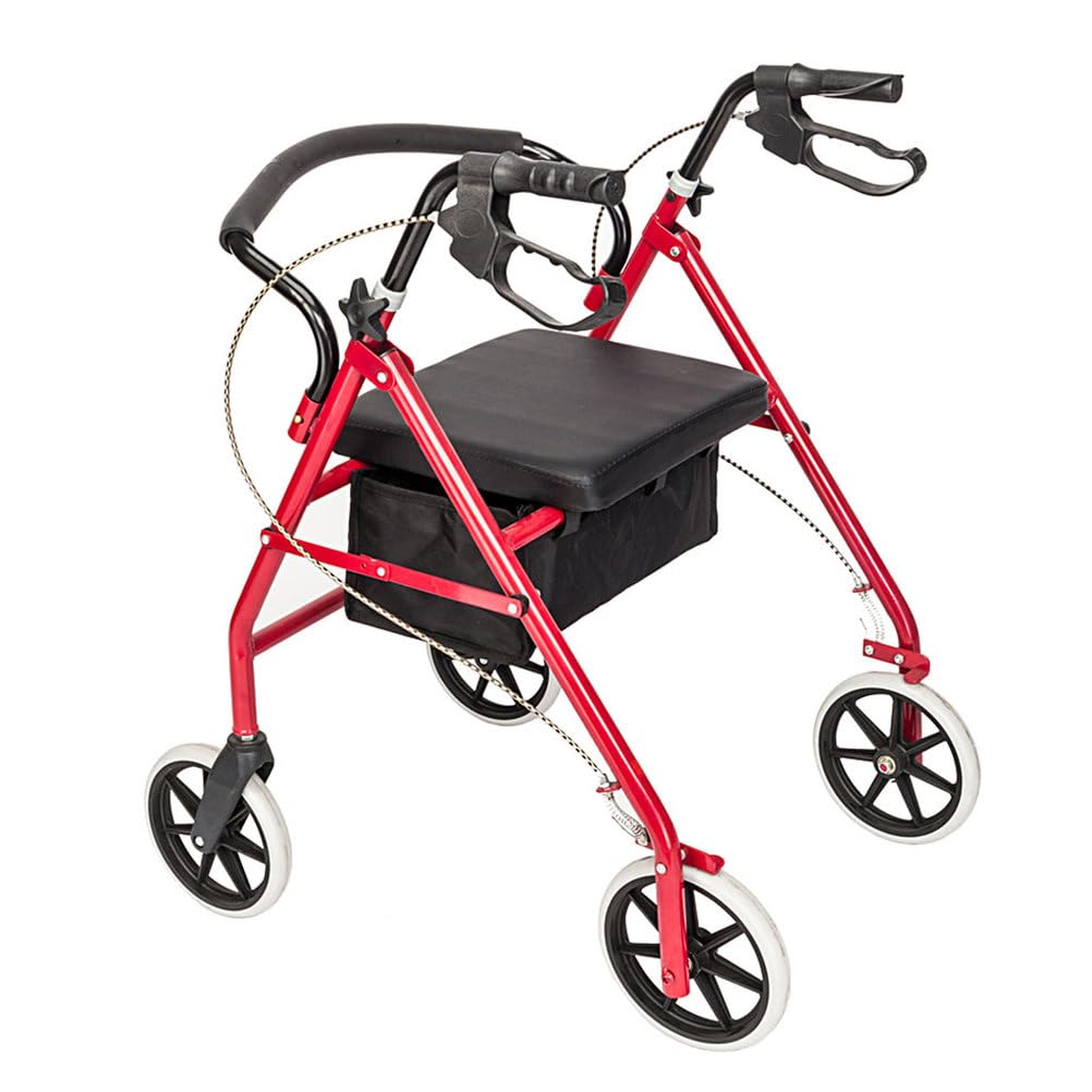 Lightweight Foldable Steel Rollator Walker with Seat, 8" Wheels, Red W261855