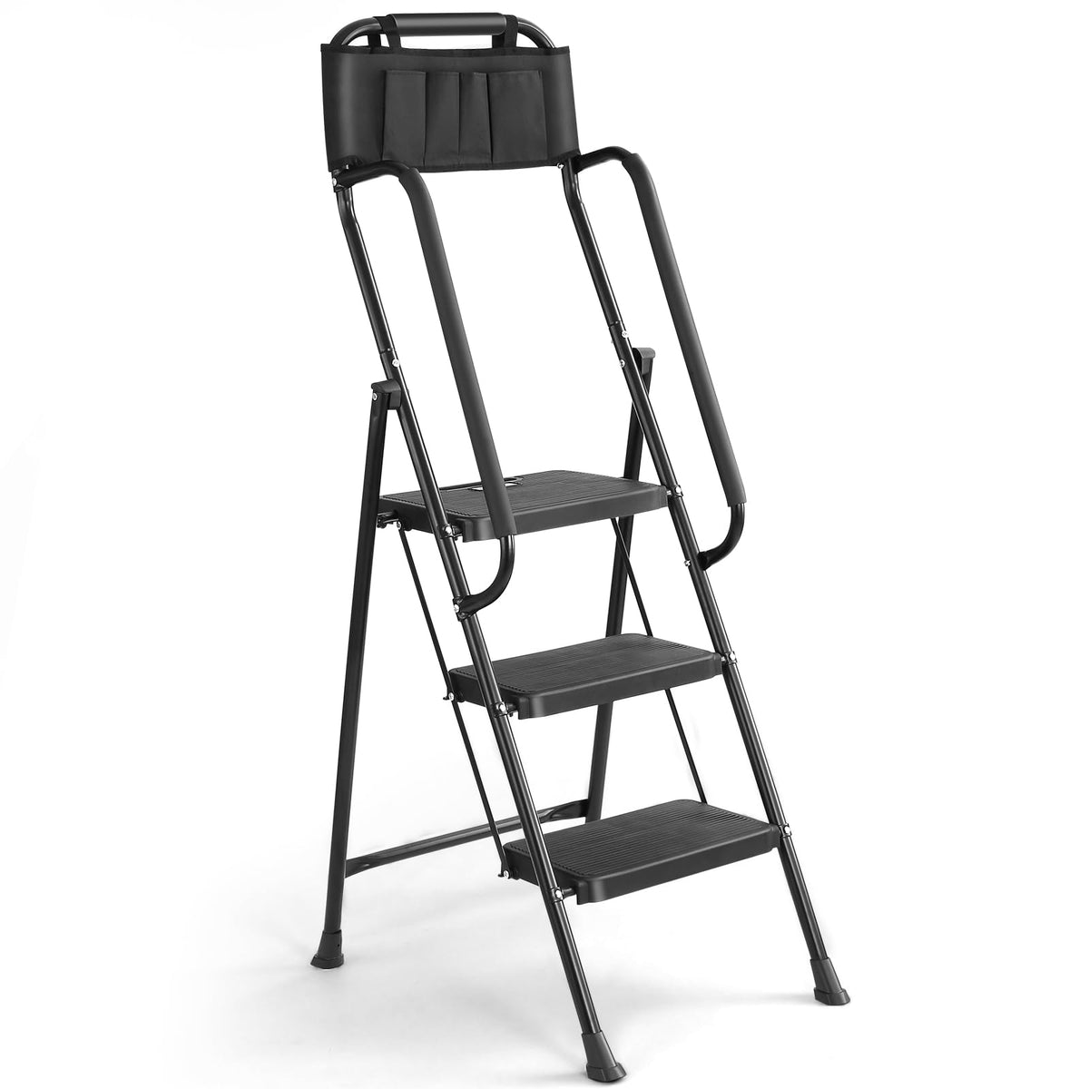 3-Step Ladder with Anti-Slip Platform, 330 lbs Capacity, Steel Frame J521