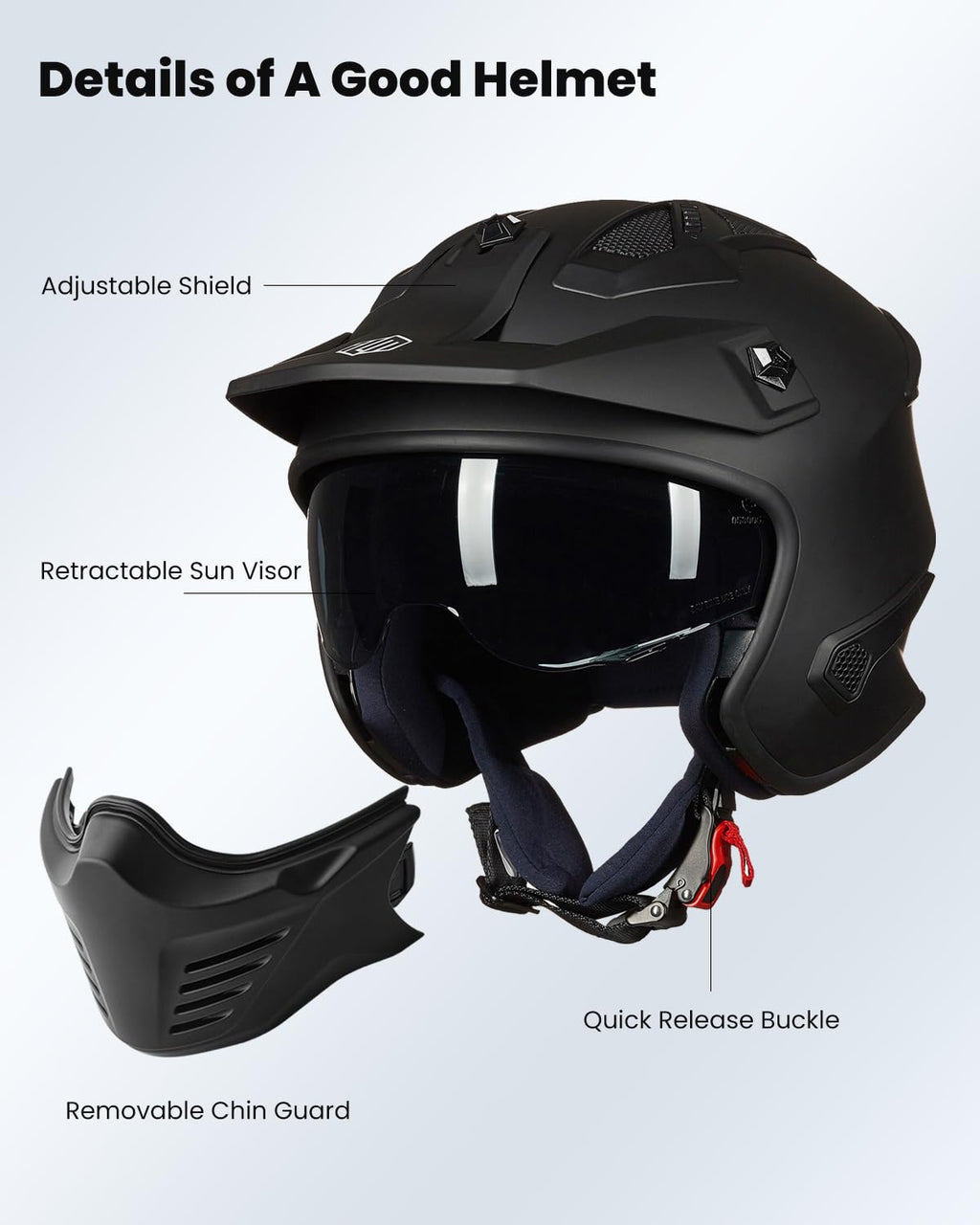 Open Face 3/4 Half Motorcycle Helmet DOT Matte Black M X51640
