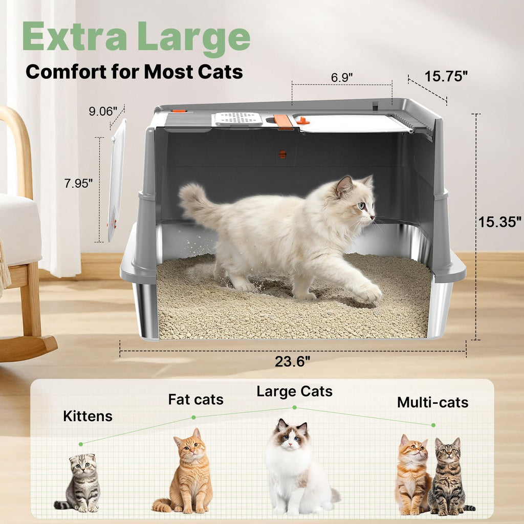 XL Stainless Steel Enclosed Cat Litter Box with Flip Lid Z1460
