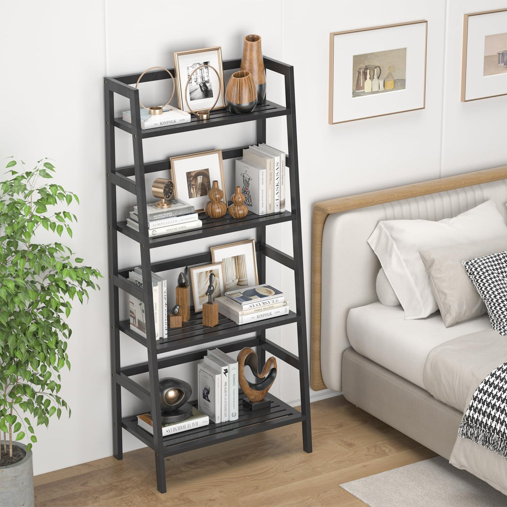 Black 4-Tier Bamboo Ladder Shelf G51804