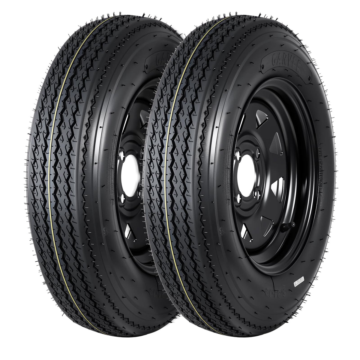 Set of 2 5.30-12 Trailer Tires with 12" Black Rims, 4 Lug on 4" Bolt Pattern, Load Range C 6PR D710522