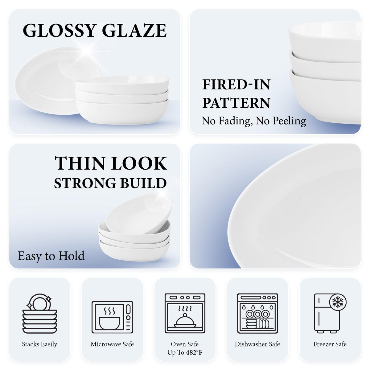 32 Oz White Porcelain Soup Bowls Set of 4 O177