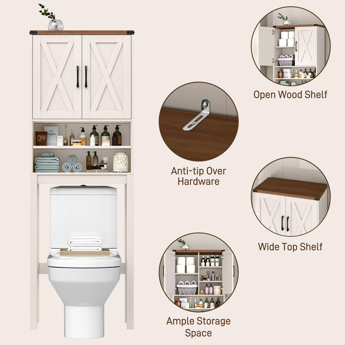 Over The Toilet Storage Cabinet with Adjustable Shelf, White I81685