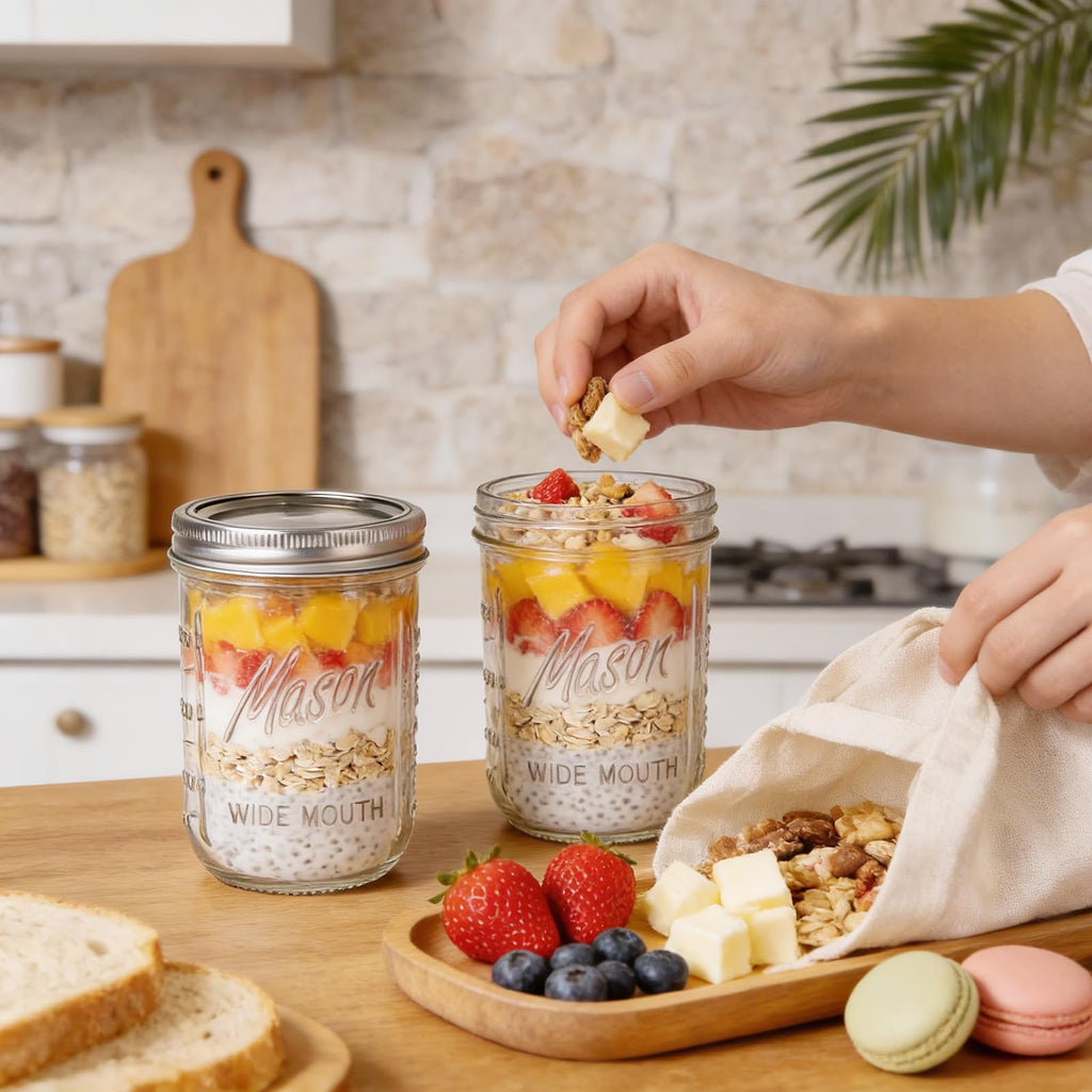 6-Pack 16 oz Wide Mouth Glass Mason Jars with Lids M580