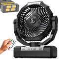 Battery Operated Portable Camping Fan with 4 Speeds, Light, Timer, Remote - Black A1527