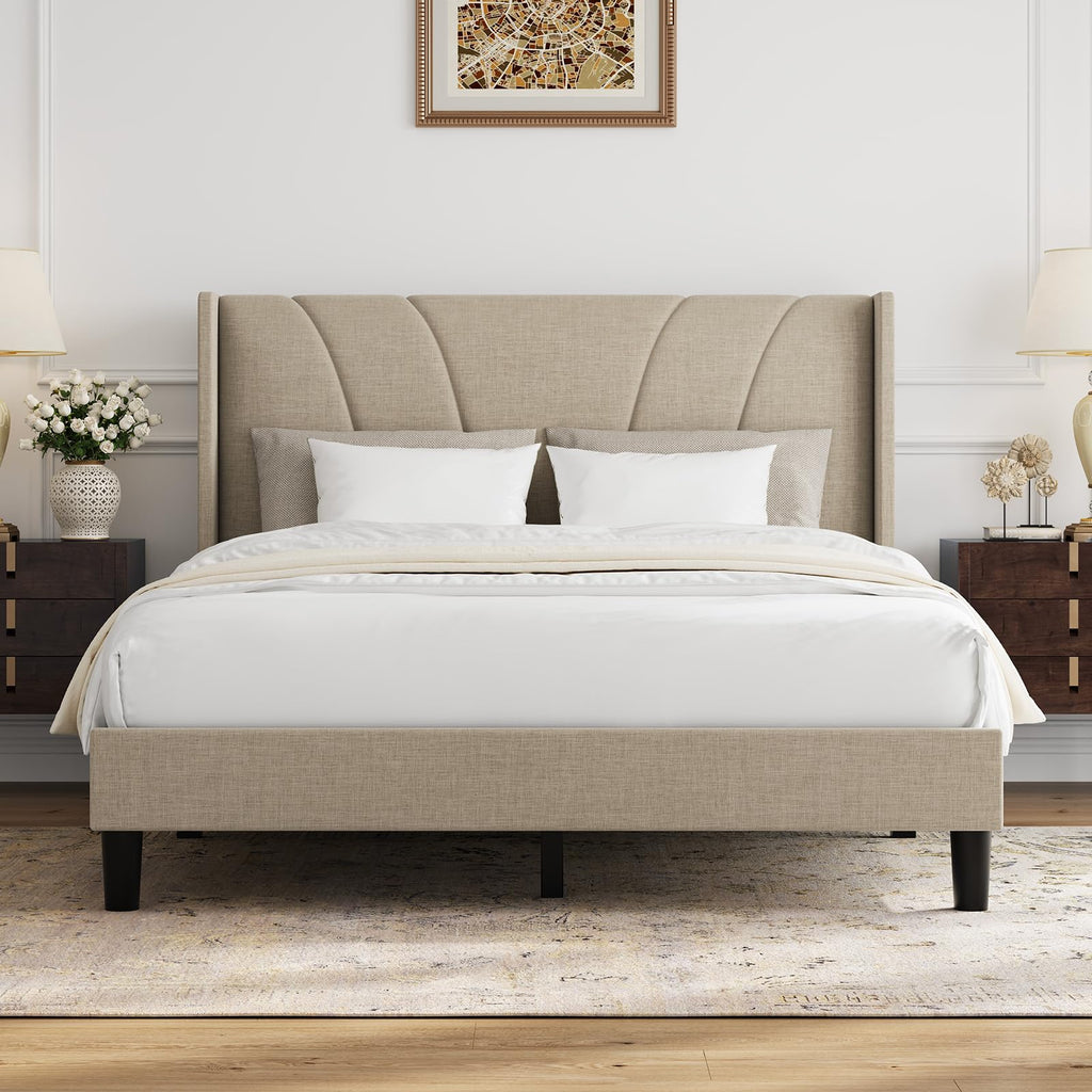 Queen Size Linen Upholstered Bed Frame with Headboard N513