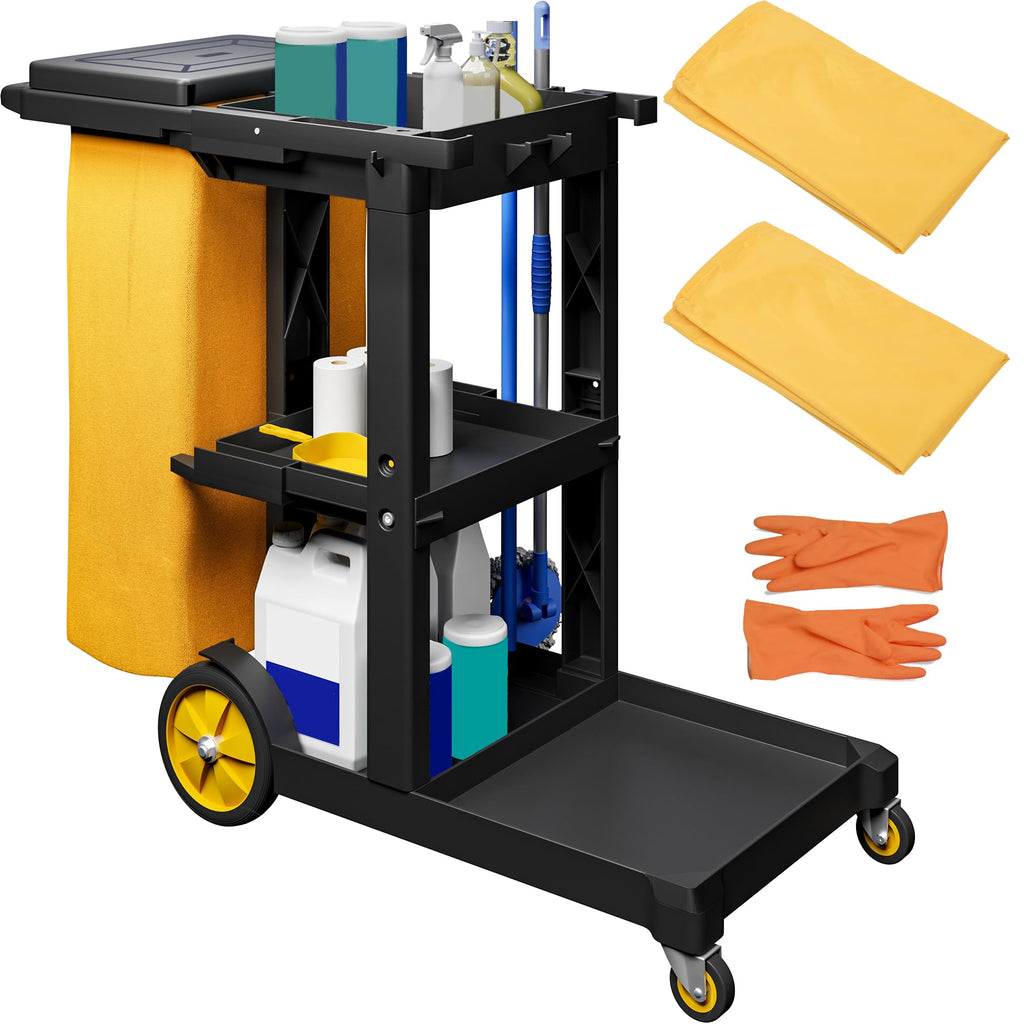 Black 3-Shelf Cleaning Cart on Wheels W40152