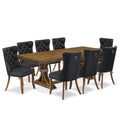 9 Piece Modern Dining Table Set with 8 Dark Grey Fabric Chairs D464