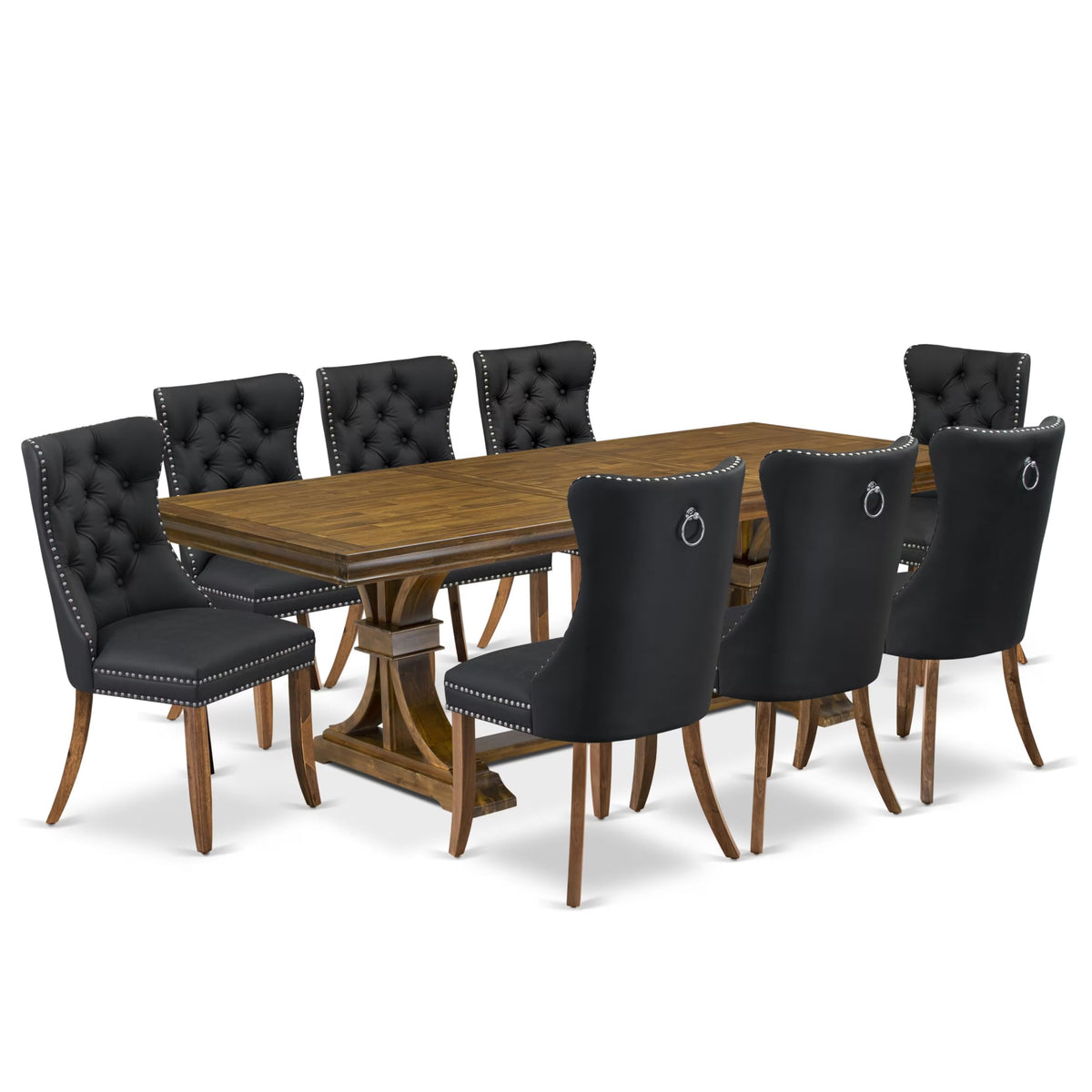 9 Piece Modern Dining Table Set with 8 Dark Grey Fabric Chairs D464