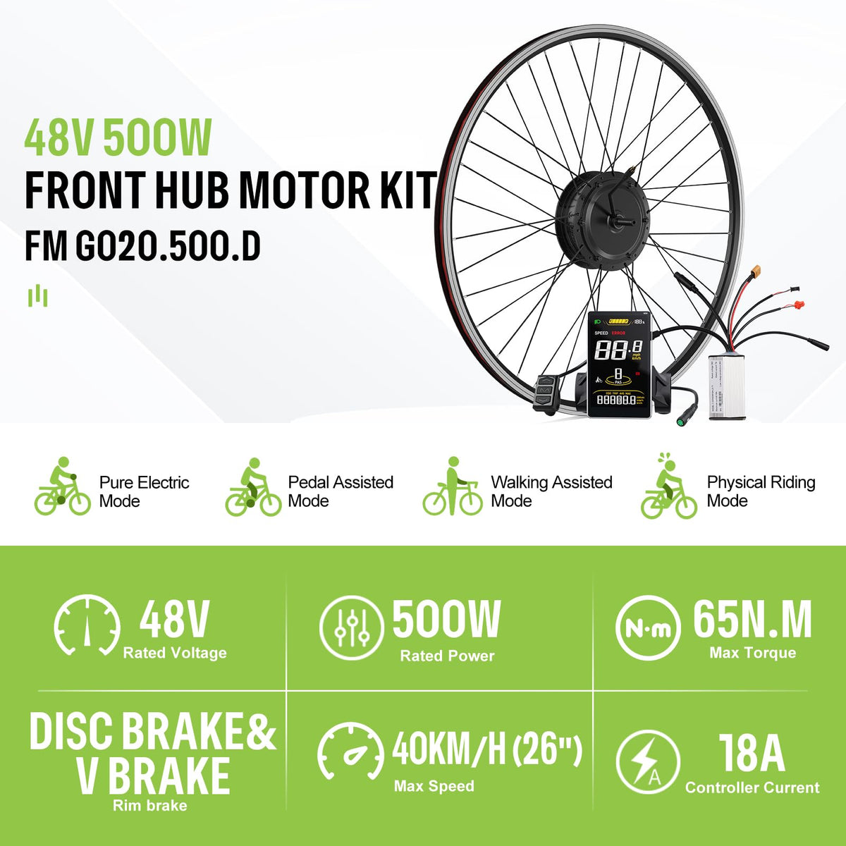 48V 500W Front Wheel Electric Bike Conversion Kit Z53379