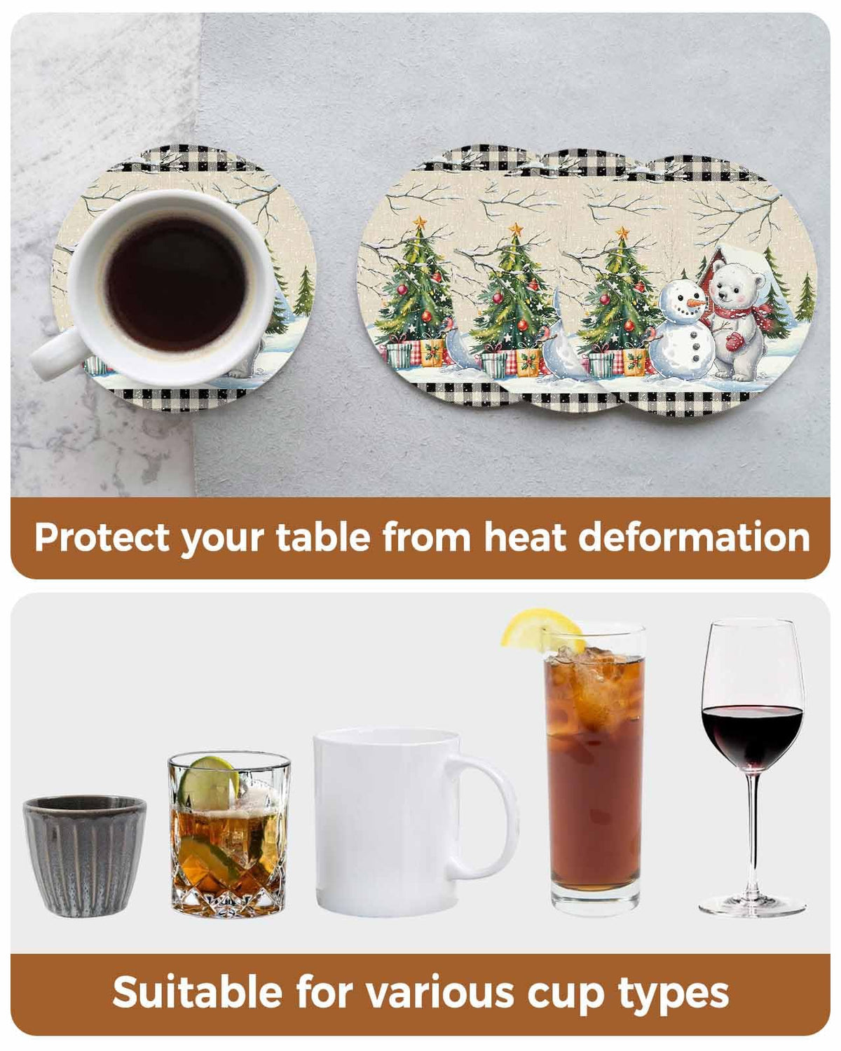 Set of 6 Christmas Coasters with Holder Absorbent Stone Ceramic E7019