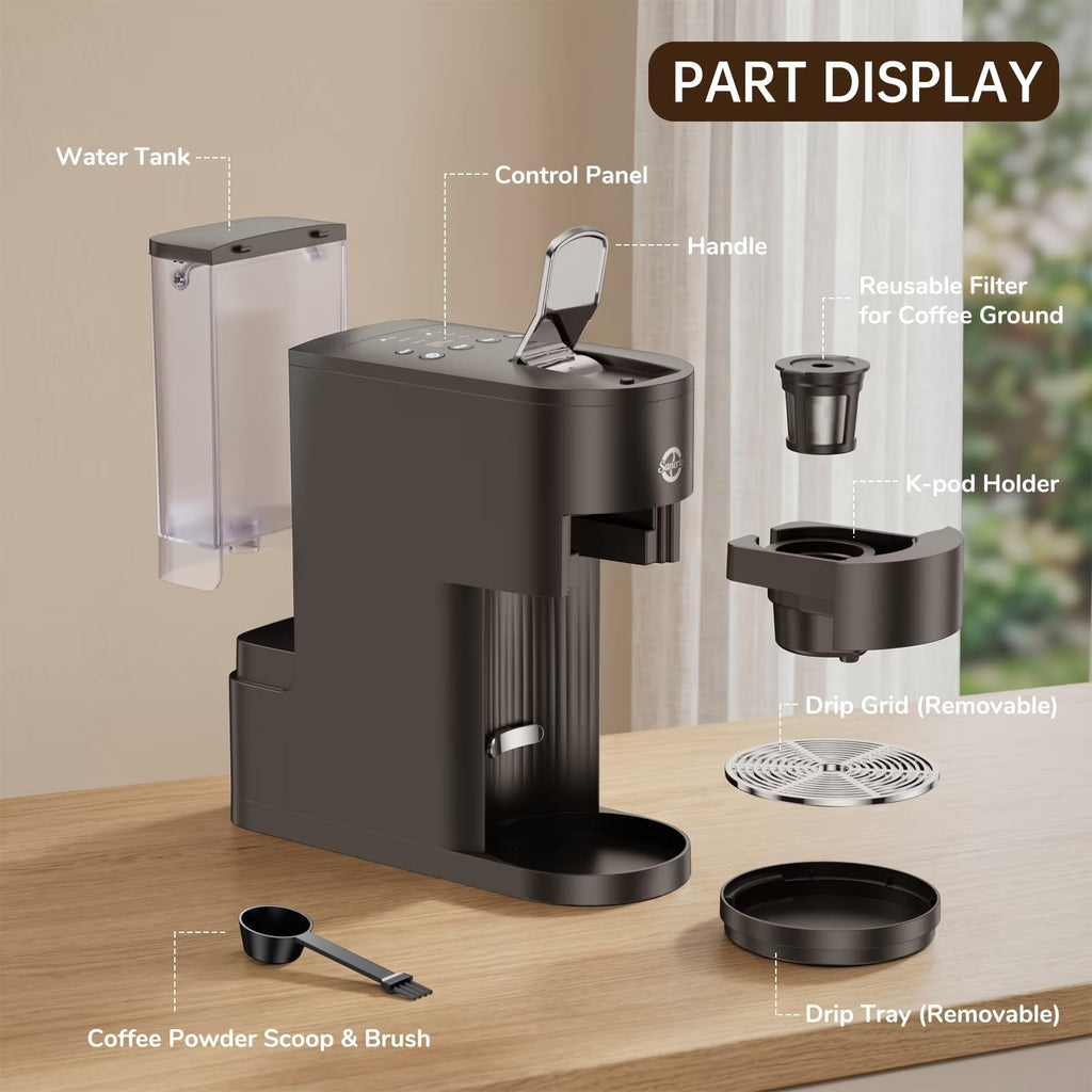 Single Serve Coffee Maker with K Cup Capsules & Grounds, Black A778318