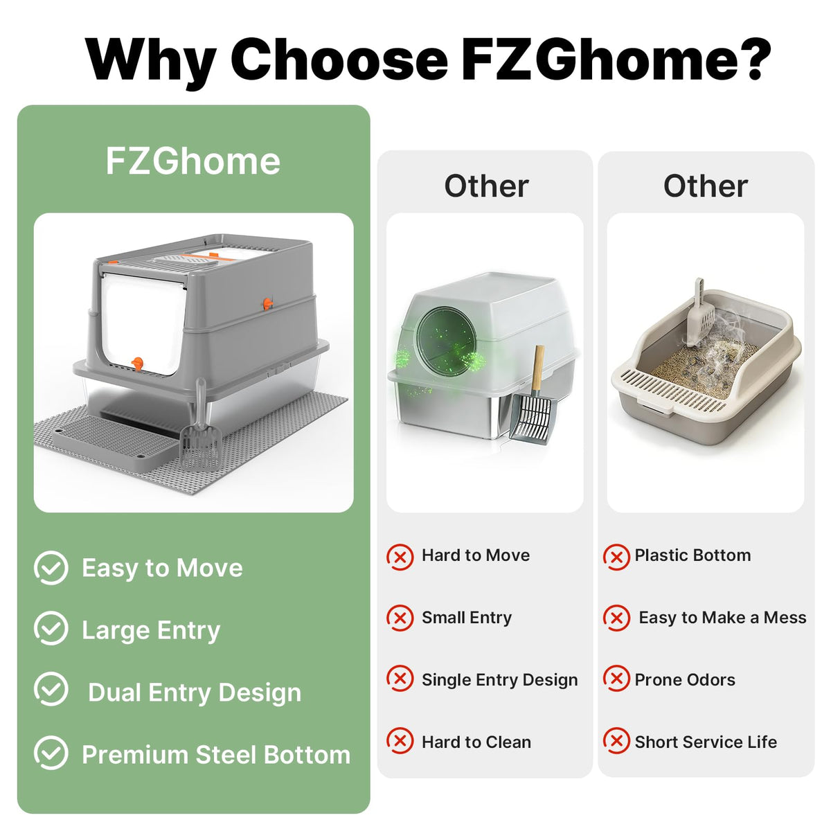 XL Stainless Steel Enclosed Cat Litter Box with Flip Lid Z1460
