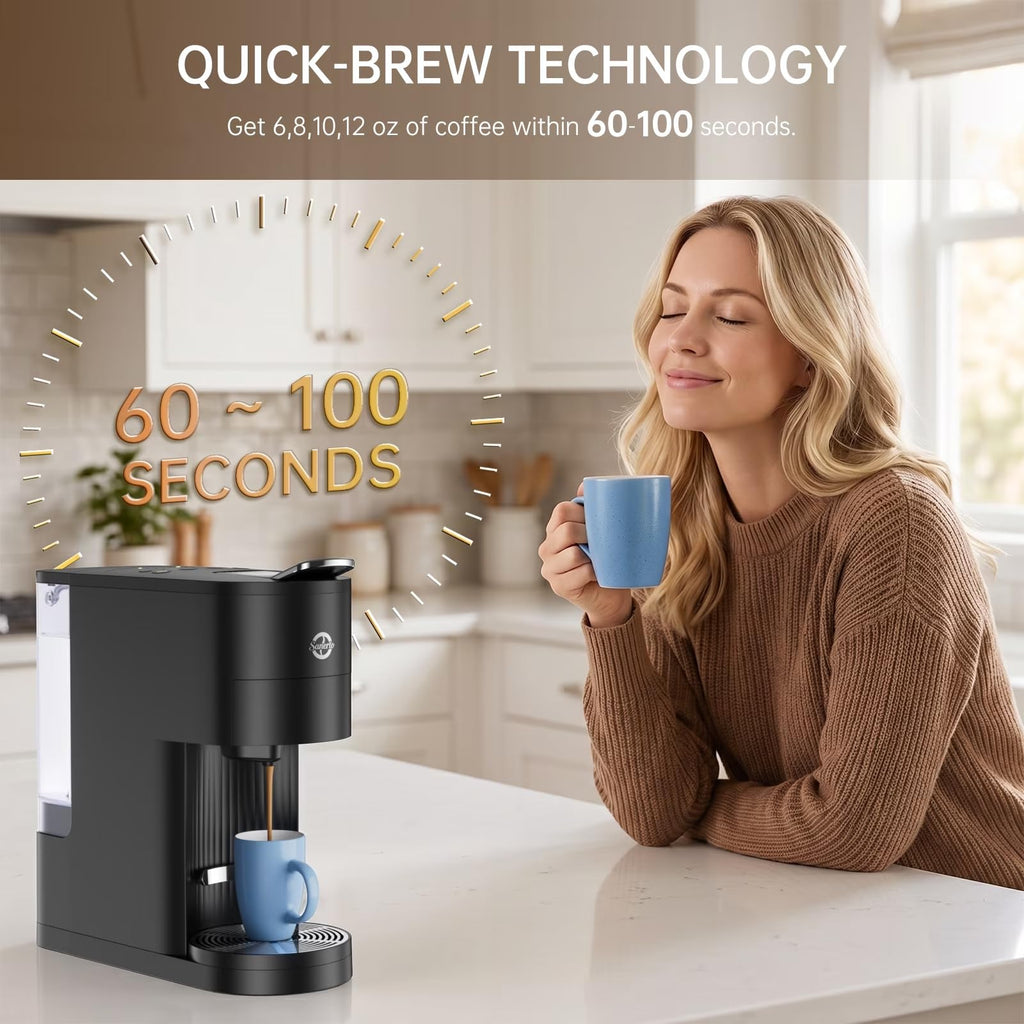 Single Serve Coffee Maker with K Cup Capsules & Grounds, Black A778318