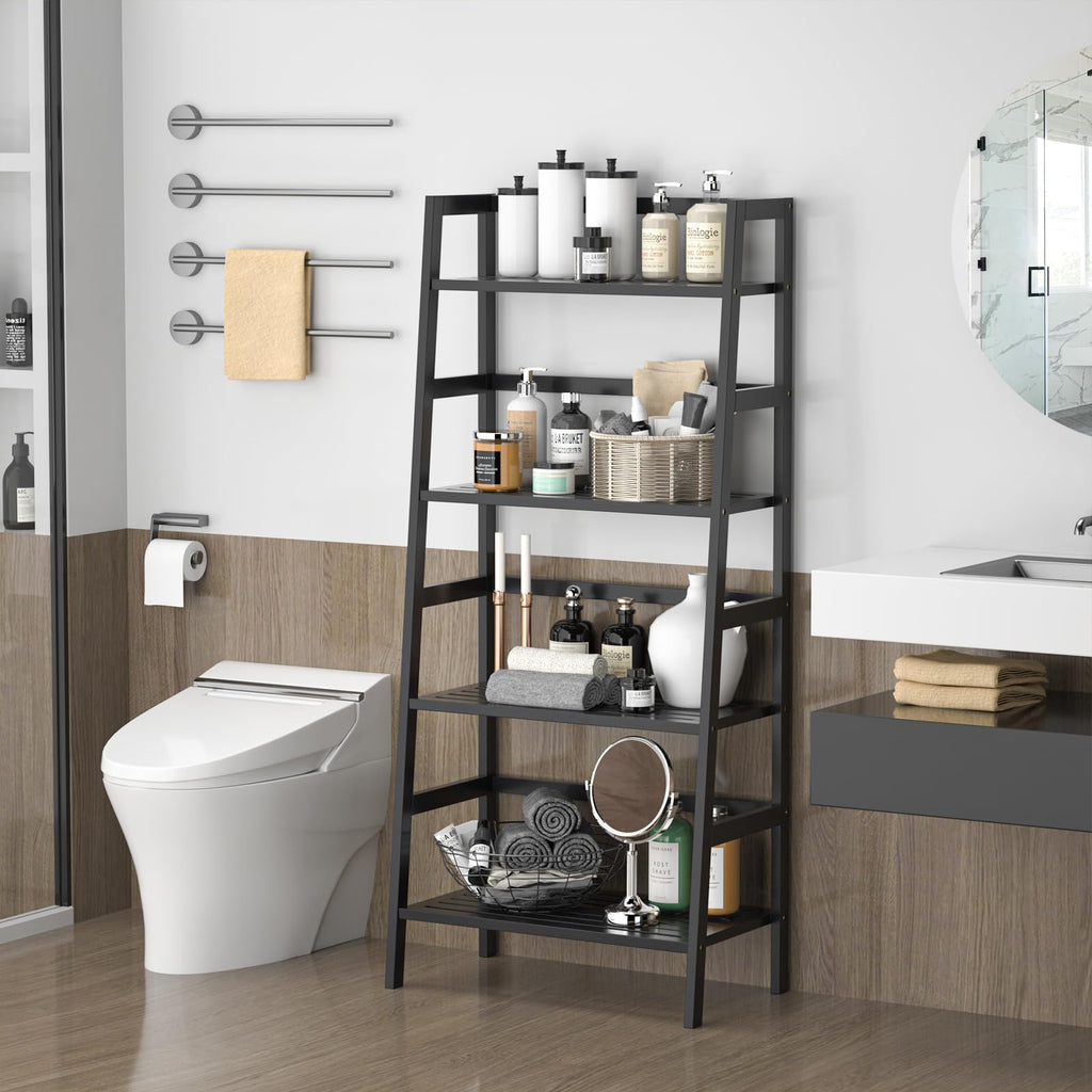Black 4-Tier Bamboo Ladder Shelf G51804