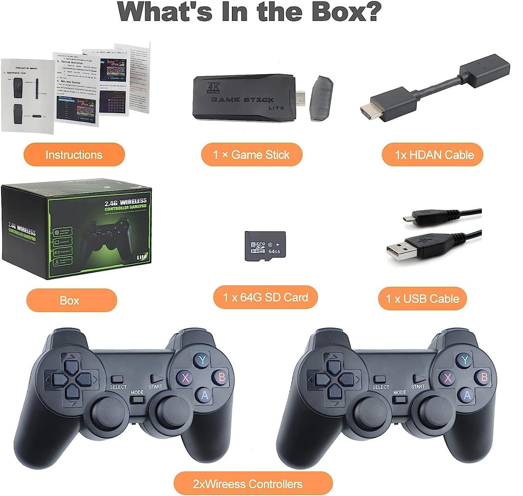 Retro Game Console Plug and Play 4K HDMI 15 Classic Emulators Dual 2.4G Wireless Controllers K7374