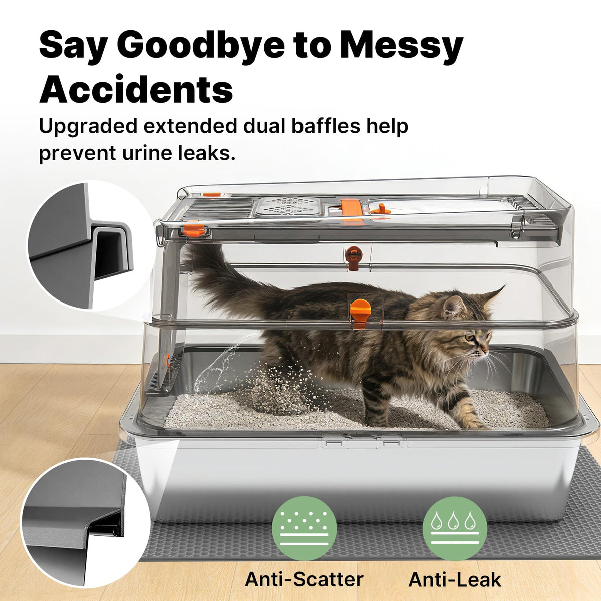 XL Stainless Steel Enclosed Cat Litter Box with Flip Lid Z1460
