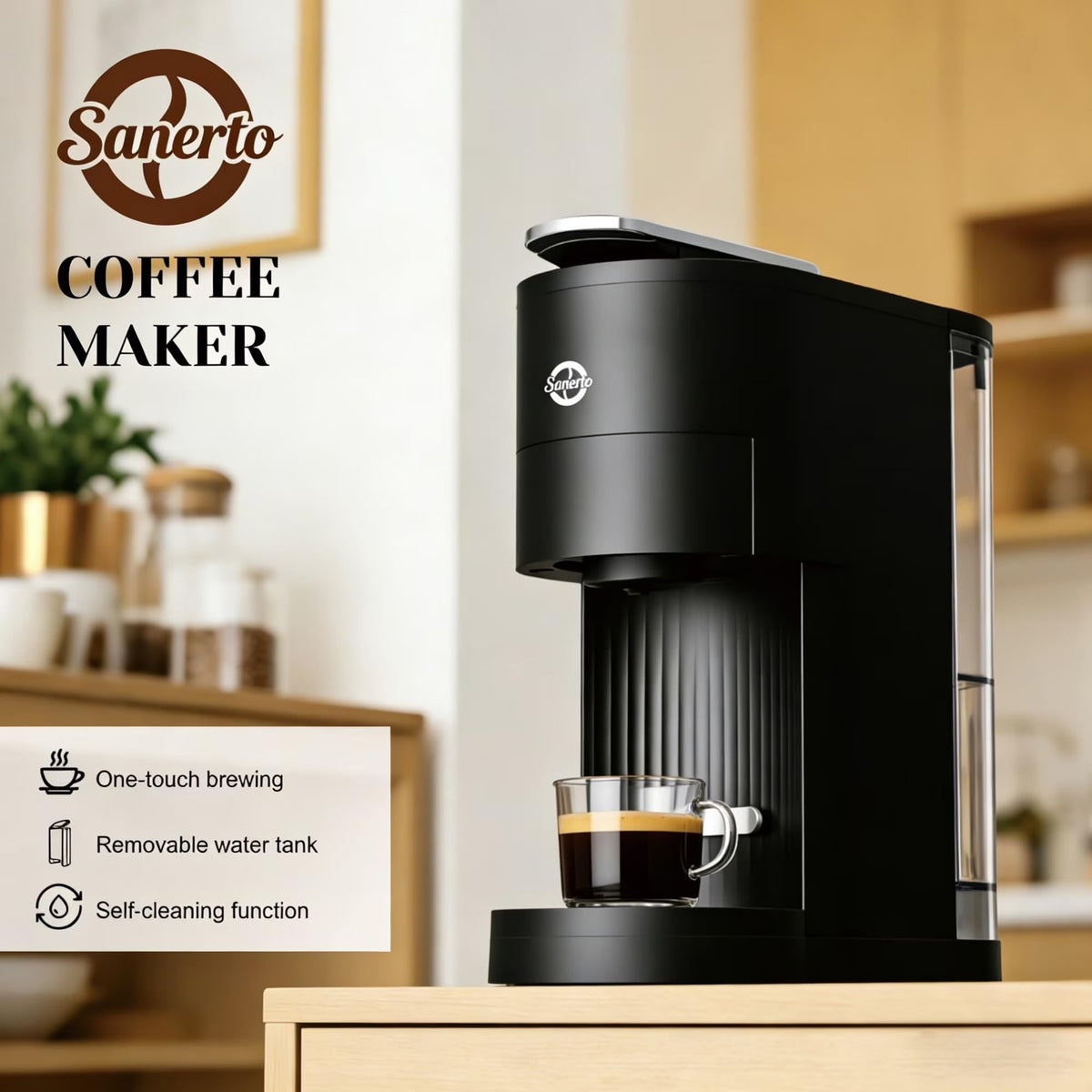 Single Serve Coffee Maker with K Cup Capsules & Grounds, Black A778318