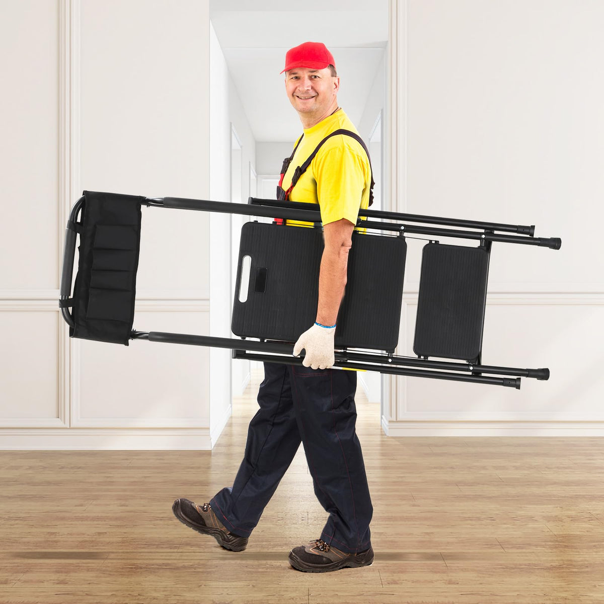 3-Step Ladder with Anti-Slip Platform, 330 lbs Capacity, Steel Frame J521