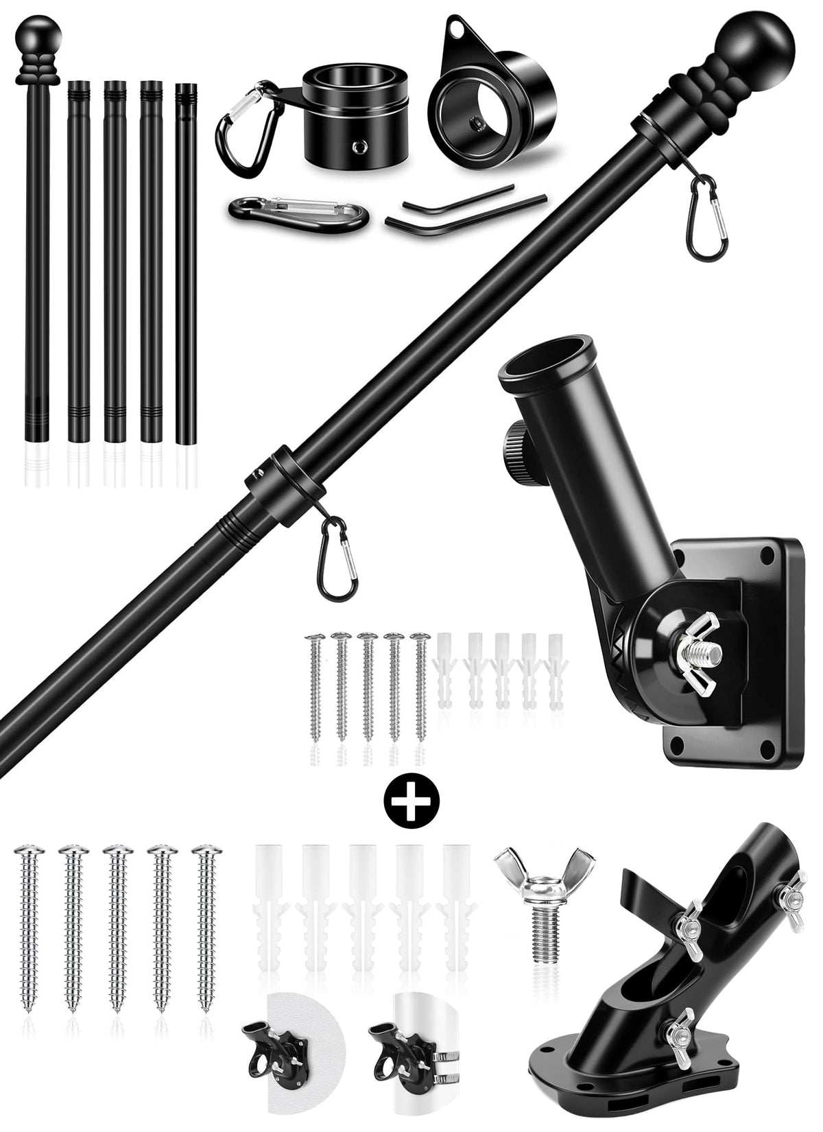 6 FT Black Metal Flagpole Kit and 1" Flag Pole Holder K758
