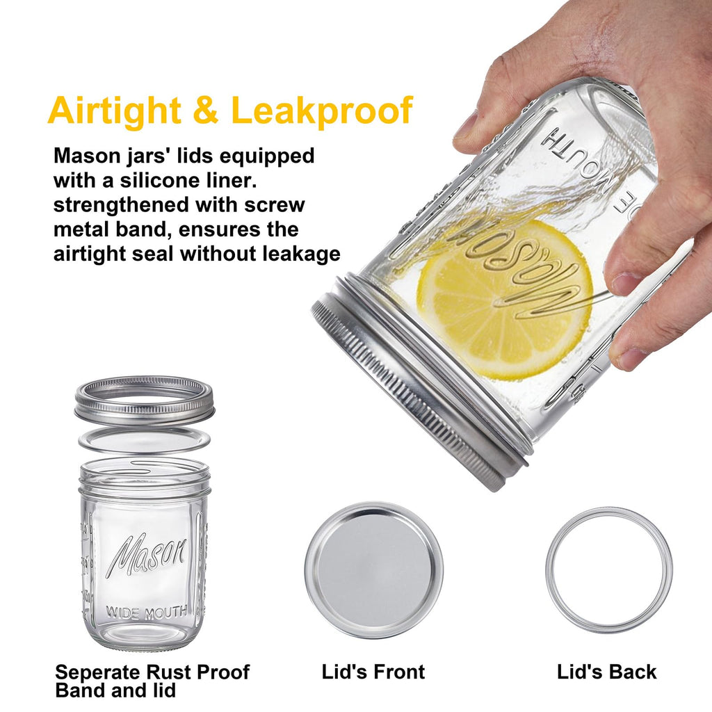 6-Pack 16 oz Wide Mouth Glass Mason Jars with Lids M580