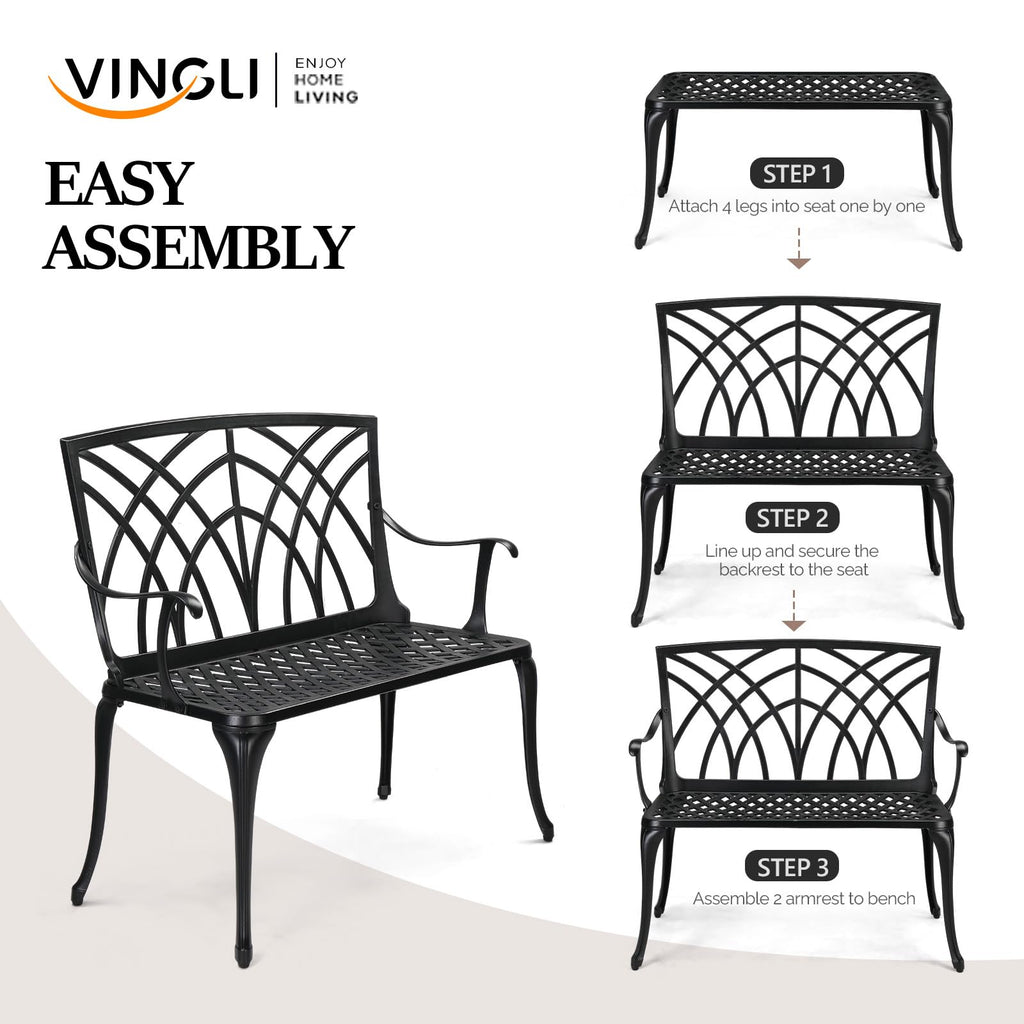 38" Black Metal Outdoor Bench N97695