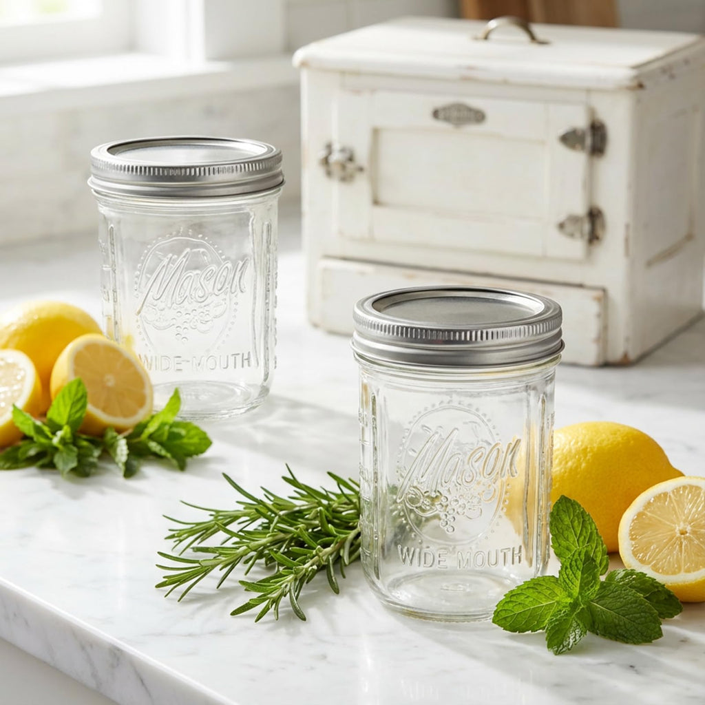 6-Pack 16 oz Wide Mouth Glass Mason Jars with Lids M580