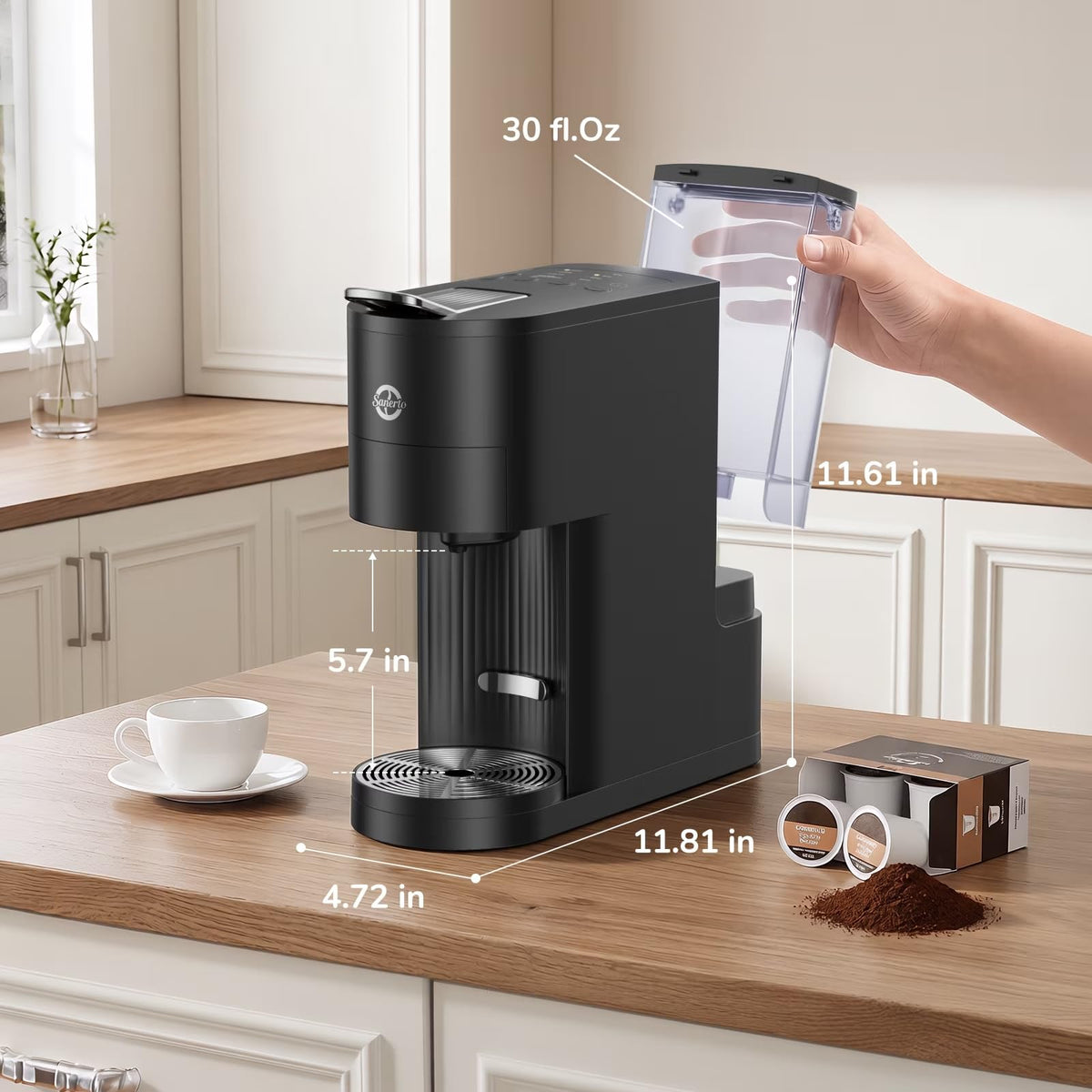 Single Serve Coffee Maker with K Cup Capsules & Grounds, Black A778318