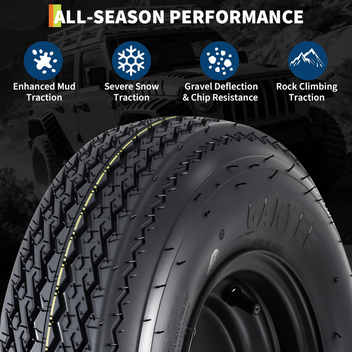 Set of 2 5.30-12 Trailer Tires with 12" Black Rims, 4 Lug on 4" Bolt Pattern, Load Range C 6PR D710522
